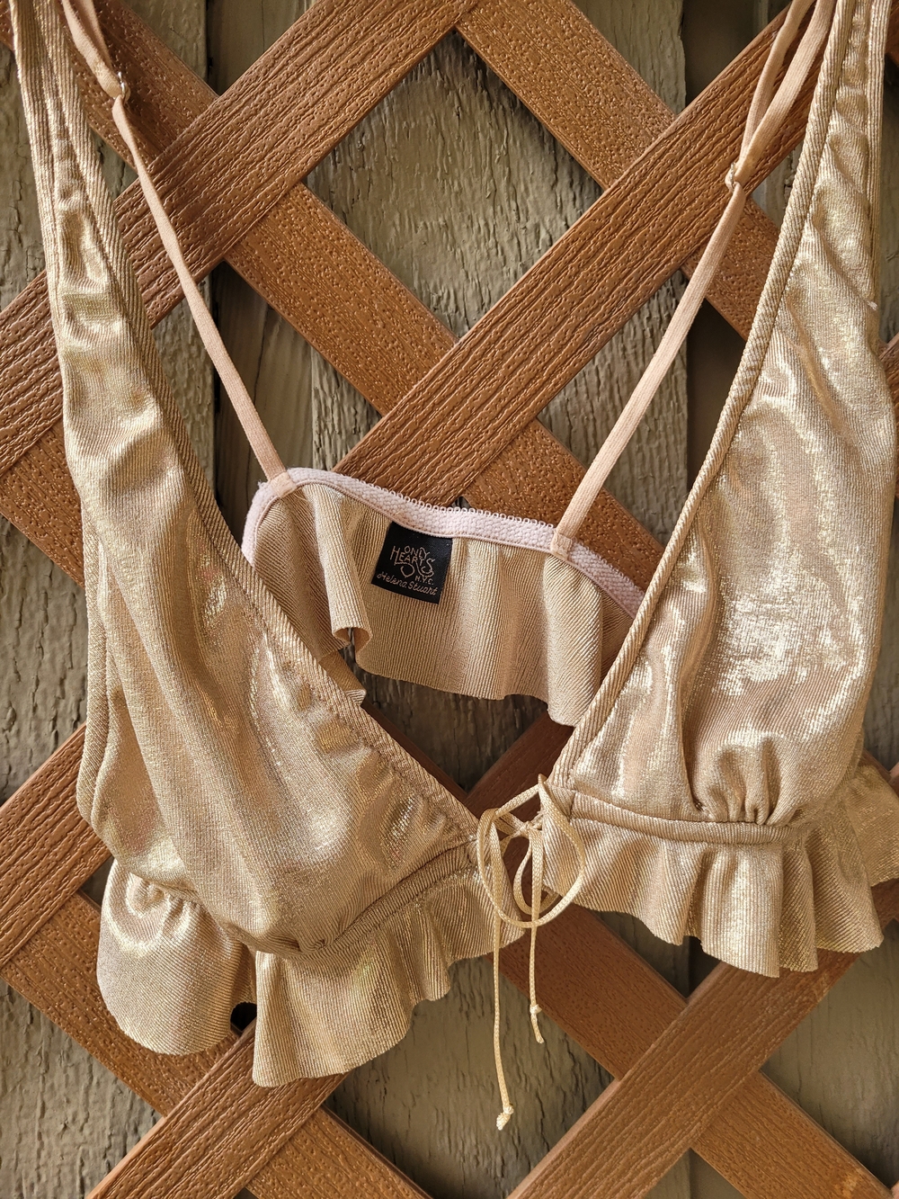 NEW Only Hearts pink gold Ruffle Remi Bralette sz M